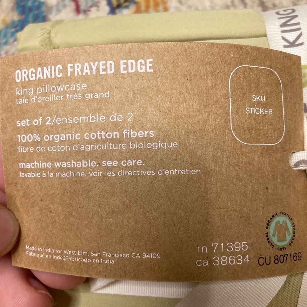 West Elm Green Get Little Greener Every Day 100% Organic Cotton King Pillowcase - Picture 6 of 6